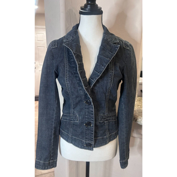 CAbi Dark FITTED Tailored Denim Blue JEANS JACKET S 2-6 - Picture 1 of 5